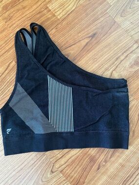 Fabletics Black Sports Bra with Gray Striped Panels